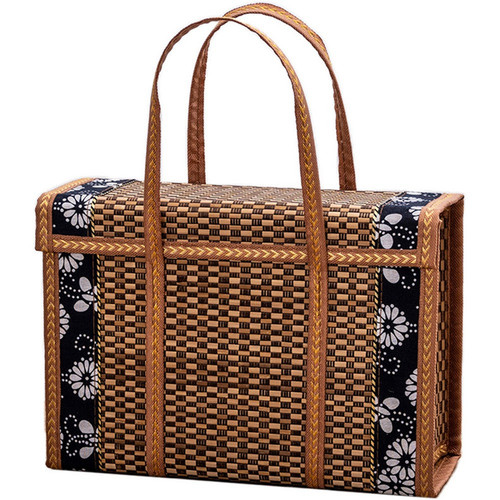 Picnic Woven Basket Wicker Storage Bag Handle Folded Fruit Shopping Food4563