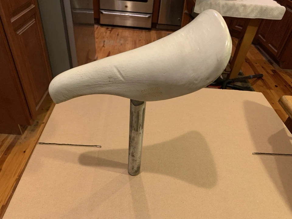 Asiento de bicicleta de carretera de cuero blanco vintage San Marco Concor Supercorsa Confort Italia Foto 3 de 4