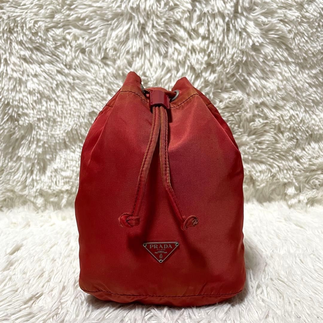 Good Condition PRADA Pouch Drawstring Nylon Red L… - image 1