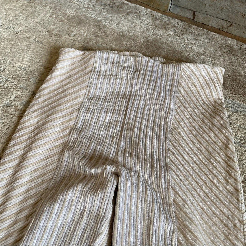 Free People Velvet Corduroy Bell Bottom Leggings Cream High Waist Flared Leg: S - Image 2 of 4