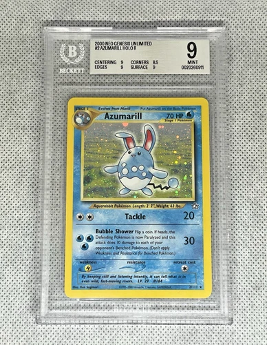 2000 Pokémon Neo Genesis Unlimited Azumarill #2 Holo BGS 9 Mint Low Pop New Cert