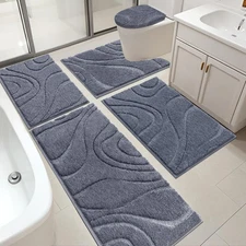 HEBE Bathroom Rugs Sets 5 Piece, Soft Absorbent Microfiber Bath Mat for Bathr...