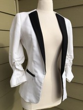 Banana Republic White Blazer Zipper Pockets Ruched 3/4 Sleeve Women s Size 4