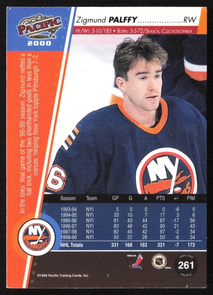 1999-00 Pacific Zigmund Palffy New York Islanders #261 - Image 2 of 2