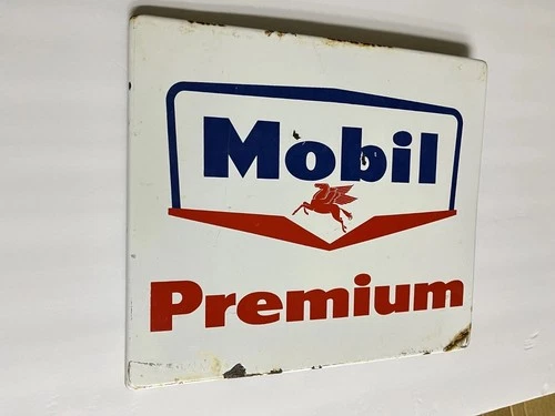 Vintage Mobil Premium Gas Pump Porcelain Metal Plate