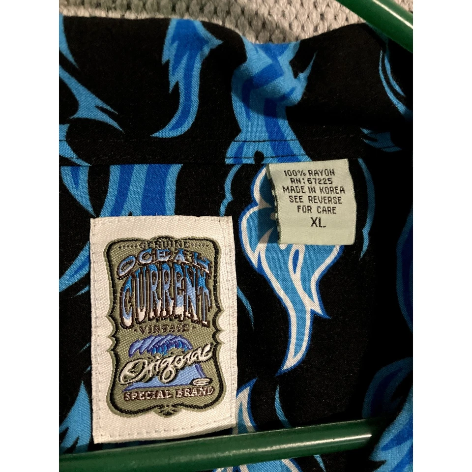 Vtg Ocean Current Original Hawaiian Shirt Men's XL Blue Flames Beach Party - Image 4 of 4