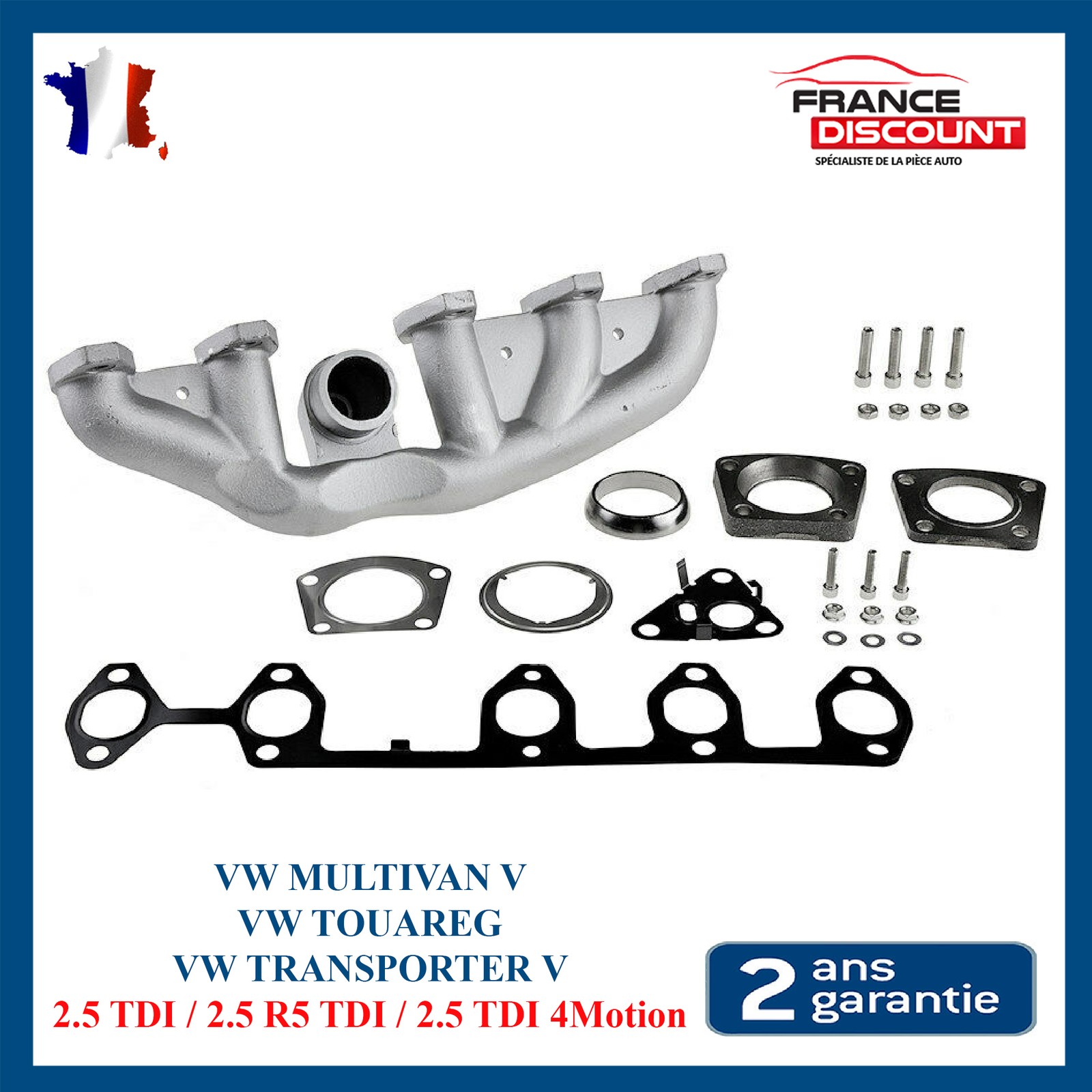 Collecteur d'échappement pour VW Touareg 7LA 2.5 R5 TDI remplace OE 070253017A en fonte robuste