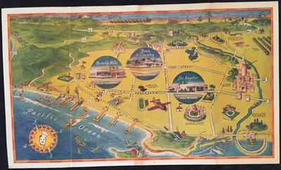 Original 1940 s Pictorial Menu Map Los Angeles