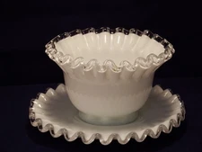 2 pc Set - Fenton Silver Crest & White Mayonaisse Bowl & Saucer RUFFLE EDGE