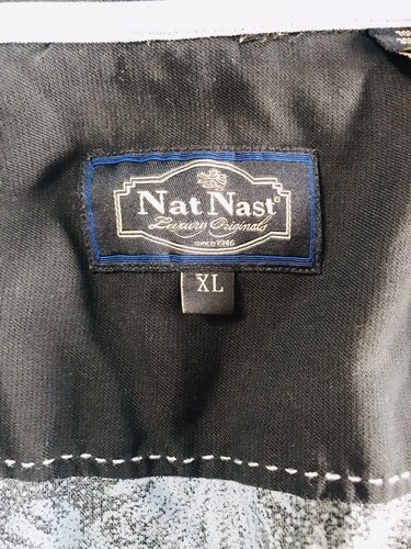NAT NAST Hawaiian Shirt Mens XL Silk Blend Black And Blue Floral Short Sleeve - Picture 13 of 14