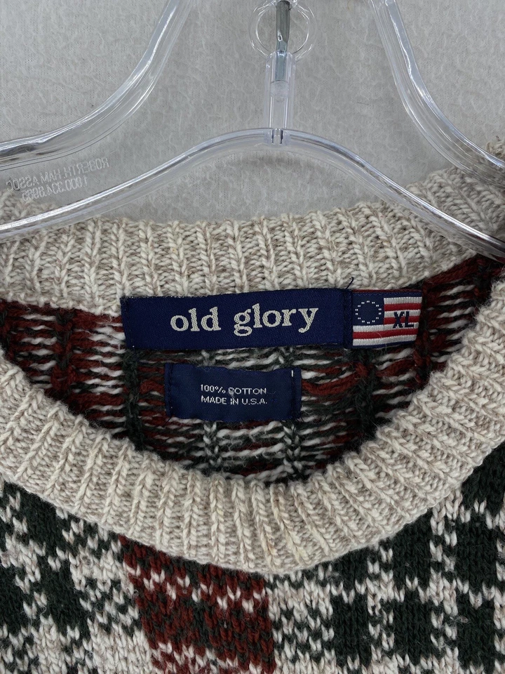 Suéter tejido a cuadros Old Glory vintage adulto talla XL rojo blanco algodón Foto 3 de 4