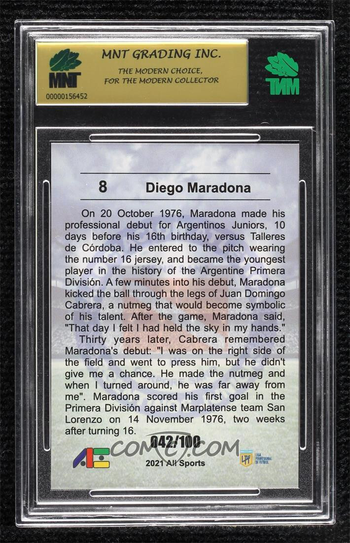 2020-21 All Sports #9 Diego Maradona MNT 9.5 graded PURPLE 042/100 view 2