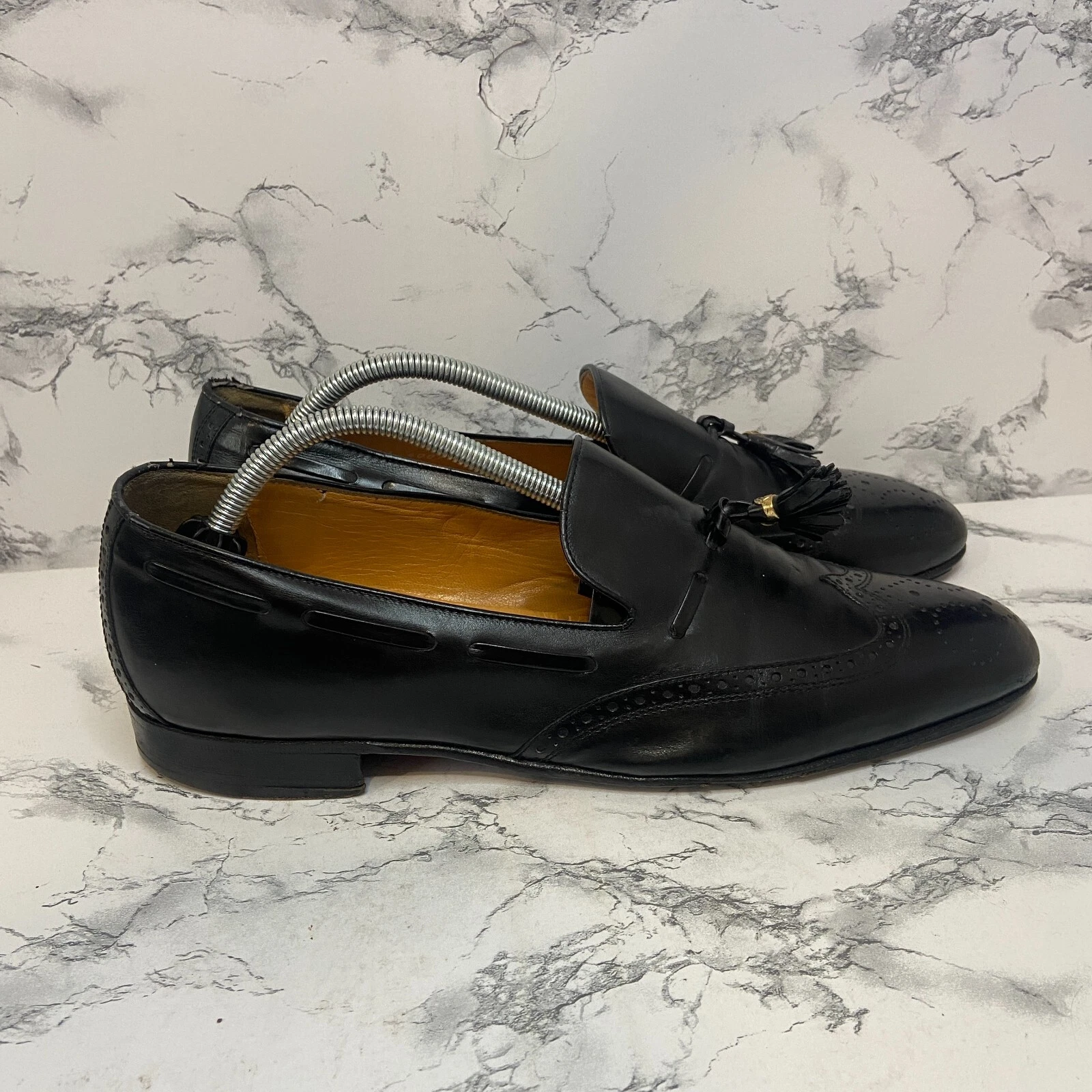 Chaussures habillées vintage en cuir noir Gucci pour hommes 45N US 11N Brogue DÉCHIRURE