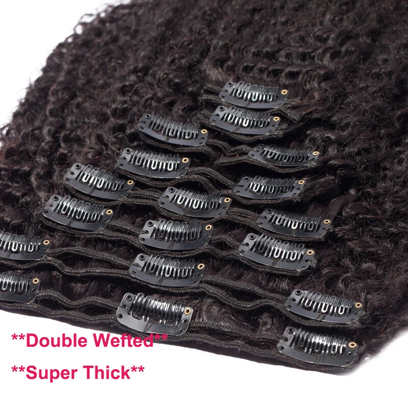 Clip rizado afro rizado grueso en extensiones de cabello 100 % humano doble trama 8 piezas 120 g Foto 4 de 4