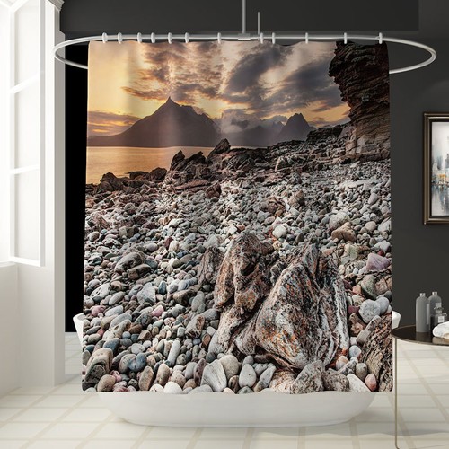 Juego de alfombras de baño con cortina de ducha de piedra impresa en 3D tapete de baño cubierta tapa de inodoro - Imagen 10 de 13