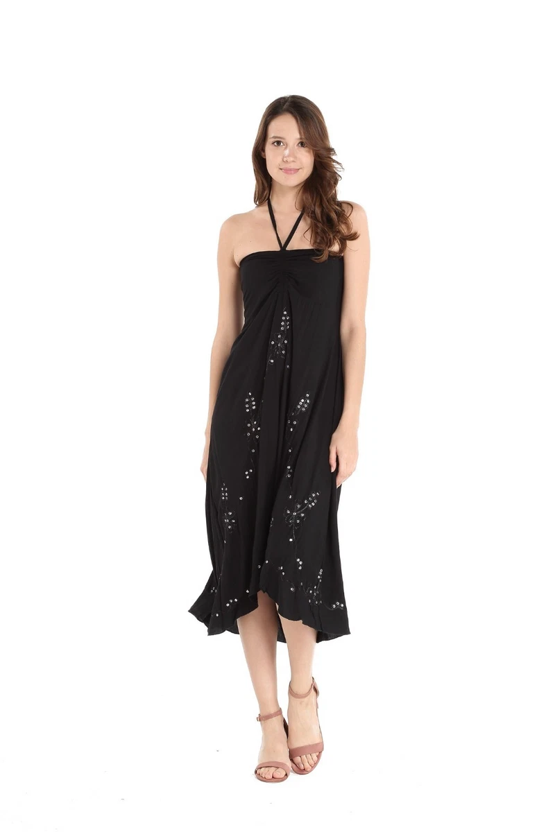 Hawaii Hangover Women s Hawaiian Butterfly Dress Black with Beads