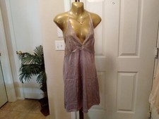 Womans Chemise Slip Dress NWT by CBR Silky Brown Halter Lace Trim Size X-Large
