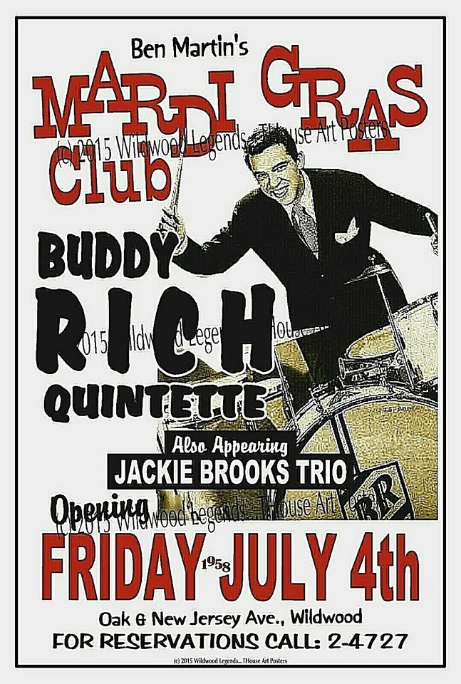 BUDDY RICH 1958 Gig Concert Poster MARDI GRAS NIGHTCLUB Wildwood NJ