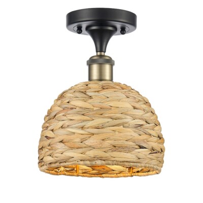 Innovations Woven Rattan 1Lt 8'' Semi-Flush, BKB/Nat - 516-1C-BAB-RBD-8-NAT