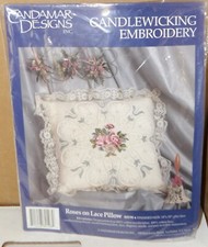 Vintage Candamar Designs Candlewicking Embroidery Roses On Lace Pillow