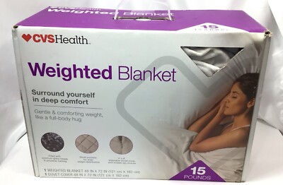CVS Health 15 lb Pound Weighted Blanket 48'' x 72'' Gray For Deep Comfort & Sleep