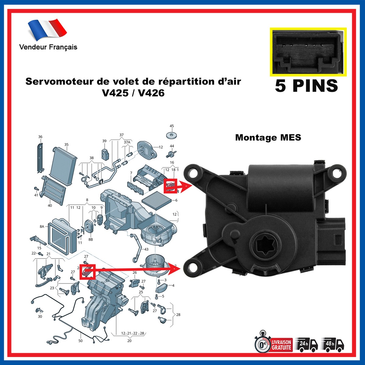 Actionneur Clapet Répartition Air V426 prévu VW Golf VII à partir