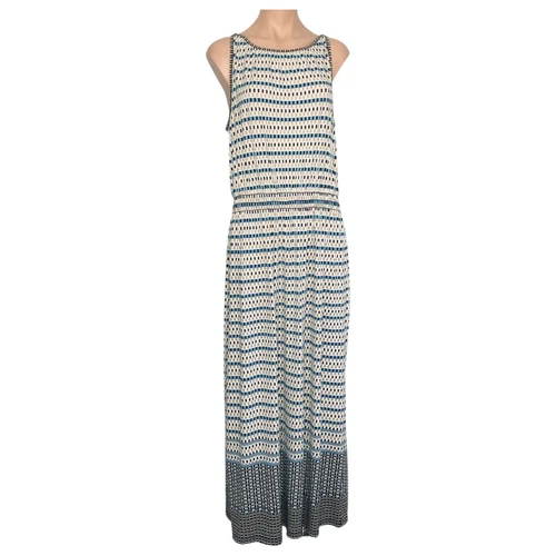 Max Studio by Max Mara Dress Size L Sleeveless Maxi Blue Beige Stretch 