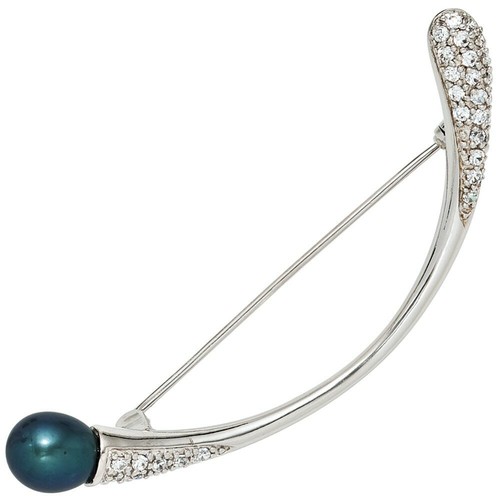 Broche Pin Con Perla, Circonita, 925 Plata De Ley, Dama