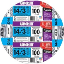 14/3 100ft Solid CU Armorlite Metal Clad Cable - Southwire MC Wiring