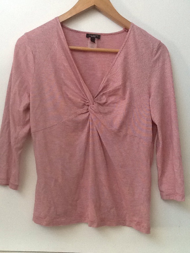 Talbots Top Red & White Striped V-Neck Twist 3/4 Sleeve