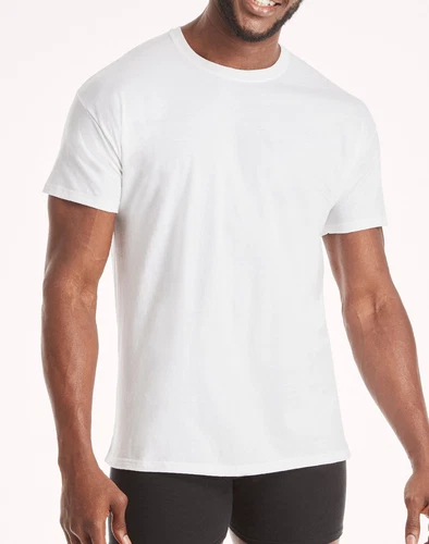 Hanes Men's White Crewneck T-Shirt 6-Pack Undershirt Tee TAGLESS FreshIQ Comfort image 3