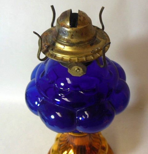 Antigua LÁMPARA DE ACEITE RUSA RARA Vidrio Cobalto Dorado Mercurio Firmada Fedorovski Bros - Imagen 4 de 12