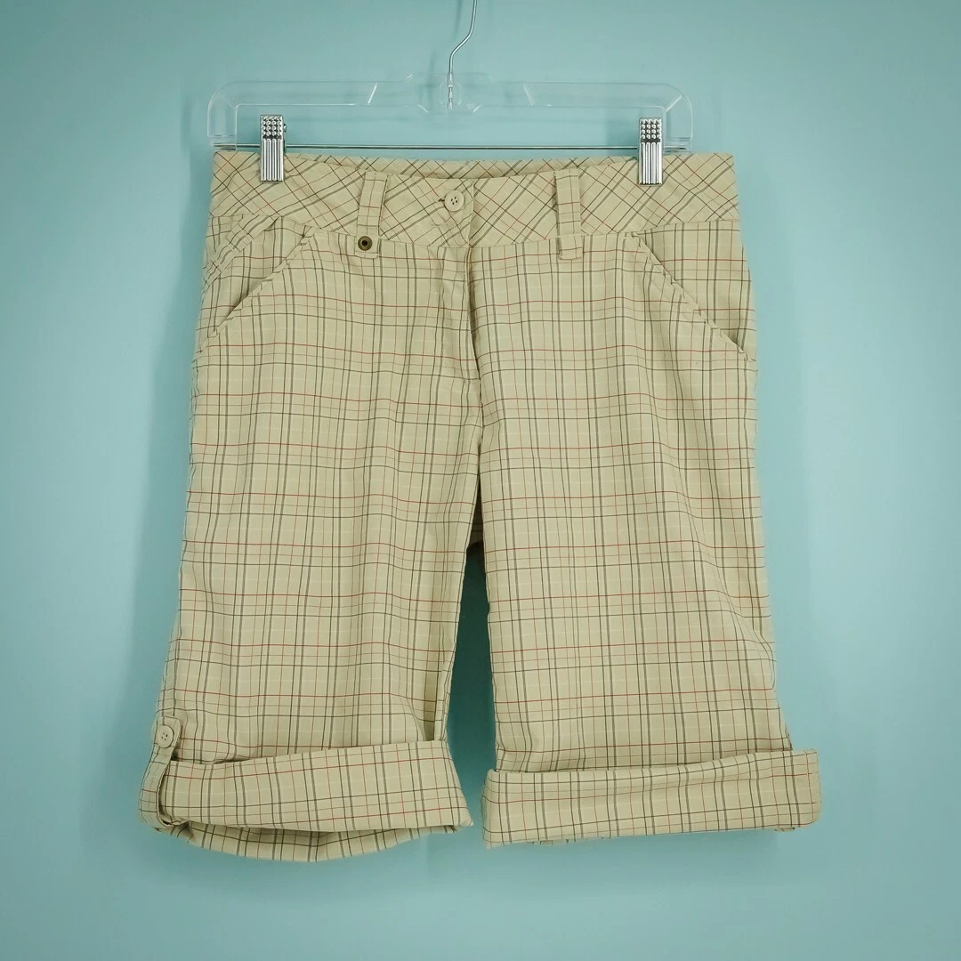 lole plaid print cuffed roll tab active hiking shorts