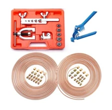 Racewill 25ft 3/16 + 1/4 Copper Coated Brake Line & Double & Single Flaring Tool