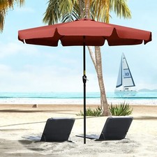 Image of Outsunny 2.7m Patio Umbrella Garden Parasol with Crank, Ruffles 8 Ribs Wine Red