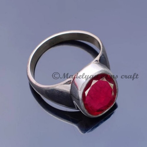 Red Ruby Gemstone Ring 925 Sterling Silver Ring For Men Gift Wedding Ring - Picture 7 of 7
