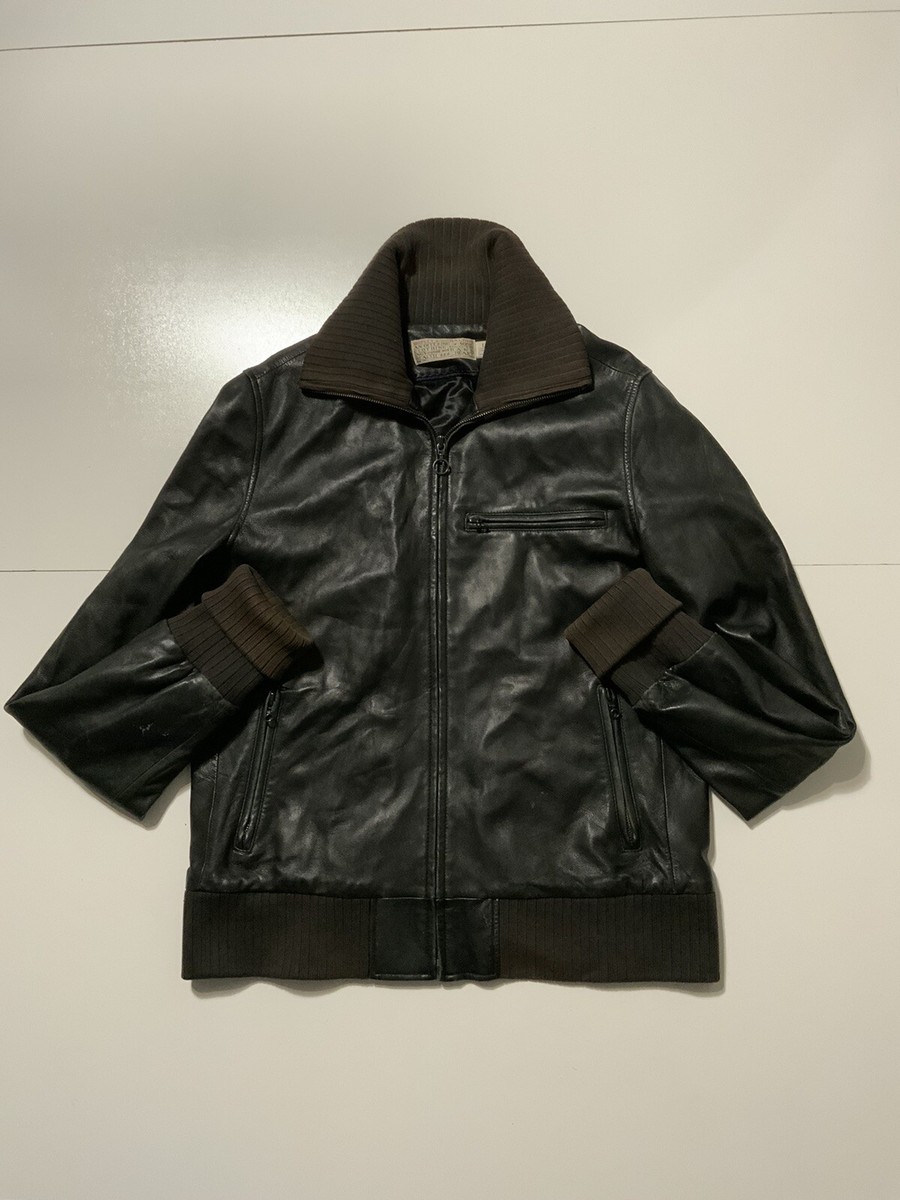 Shipley Halmos Modern Runway Show Leather Full Zip Motorcycle Track Jacket LG