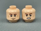 LEGO Minifigure Light Flesh HEAD Male Brown Eyebrows Cheek Lines Smile/Angry