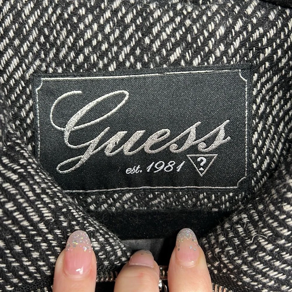 Guess твидовая елочка Moto шерсти смесь зимние Тренч куртка женский размер L - Изображение 3 из 4