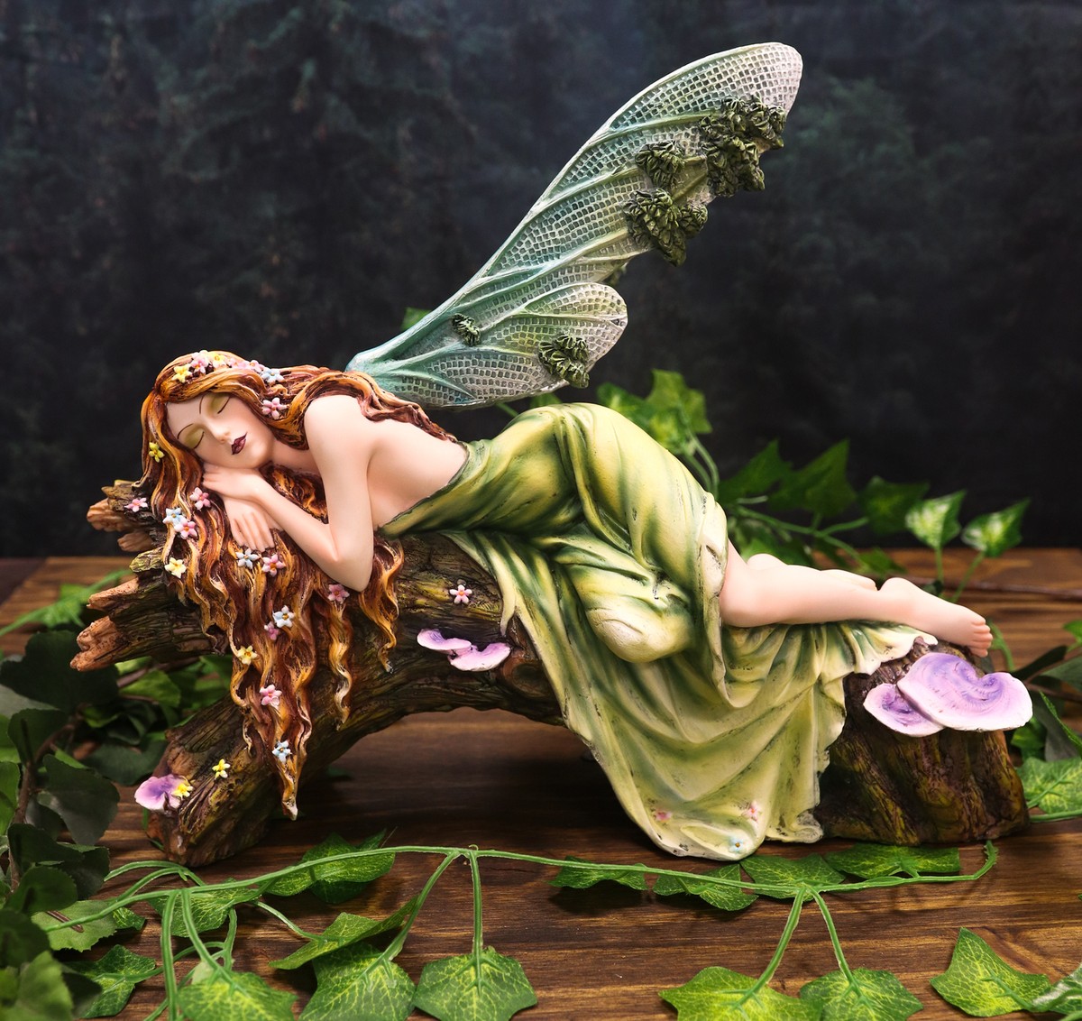 Ebros Beautiful Green Forest Fairy With Red Hair Sleeping On Ebros Beautiful Green Forest Fairy With Red Hair Sleeping On