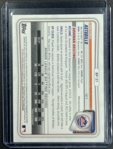 2020 Bowman Prospects Wilfred Astudillo Rookie #BP-37 Green Numbered /99 - Picture 2 of 3