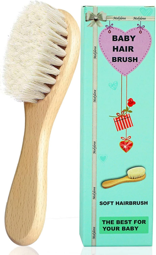 Baby Hair Brush, Wooden Goat Bristles Hair Brush for Newborns & Toddlers, Ideal