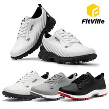 FitVille Mens Golf Shoes Water-Resistant Lightweight Removable Spikes Wide