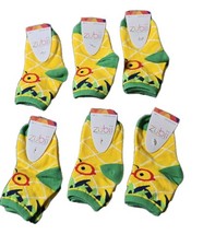 Lot Of 6 Pair Zubii Girls Designer Socks Yellow Silly Face Child Shoe Sz 6T - 8