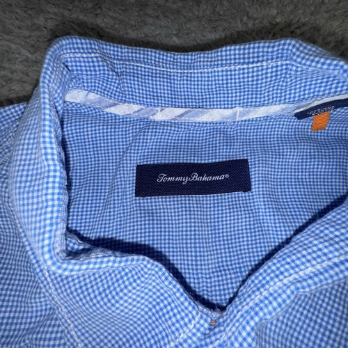 Tommy Bahama Shirt Mens 2XB 2XL BIG Linen Blend Button Up Blue Check Pocket - Picture 4 of 11