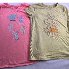 Cat Jack Girls Graphic T-Shirt Lot 2 Size L 10/12 Pink Cat Yellow Mac N Cheese
