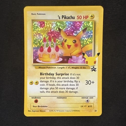 Birthday Pikachu 24/53 Celebrations: Classic Collection Holo Pokemon