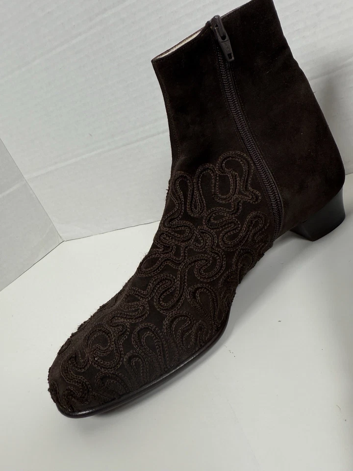 GIORGIO ARMANI Botines Bordados Cuero Gamuza Marrón Talla 6.5 / 37.5 Botas Foto 4 de 4