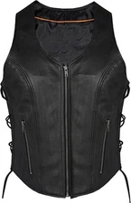 ladies women's soft leather biker motorcycle vest black concealed carry 