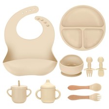Silicone Baby Feeding Set 9 Pcs, Spill-Proof Suction Plate, Bowl, Bib, Silico...